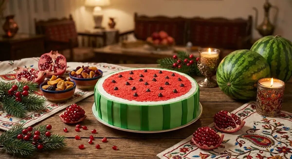 آموزش کیک هندوانه‌ای خانگی در قابلمه مخصوص یلدا