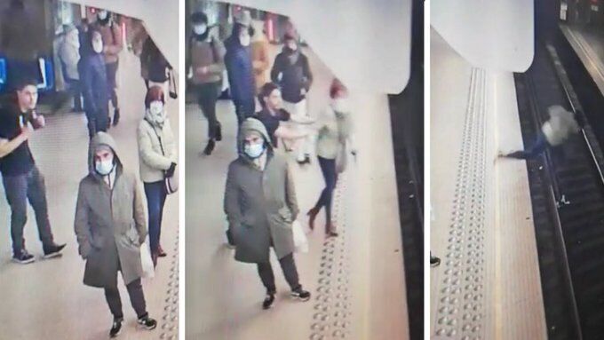 لحظه ترسناک هل دادن یک زن جلوی قطار مترو