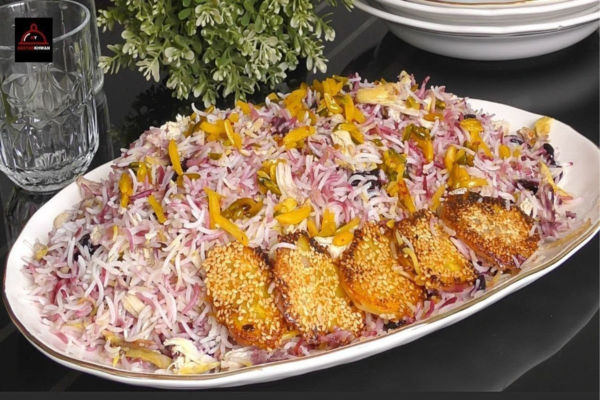  طرز تهیه آلبالو پلو مجلسی با مرغ ریش‌ریش